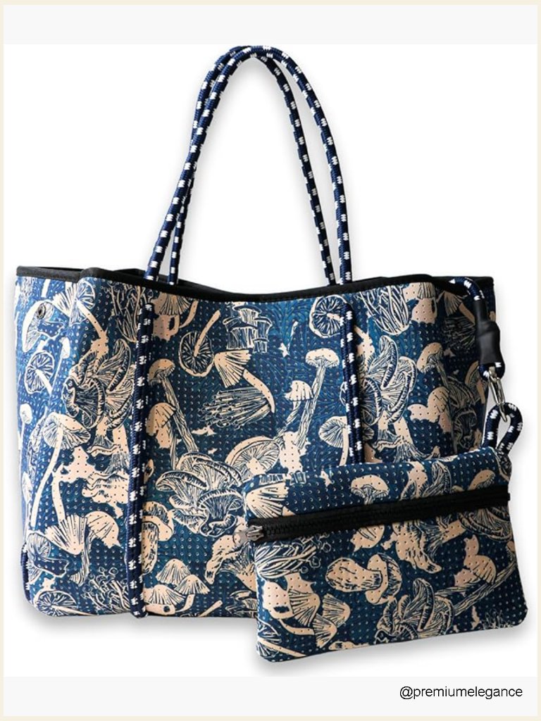 Large Neoprene Tote Bag With Pockets And Detachable Zipper Pouch